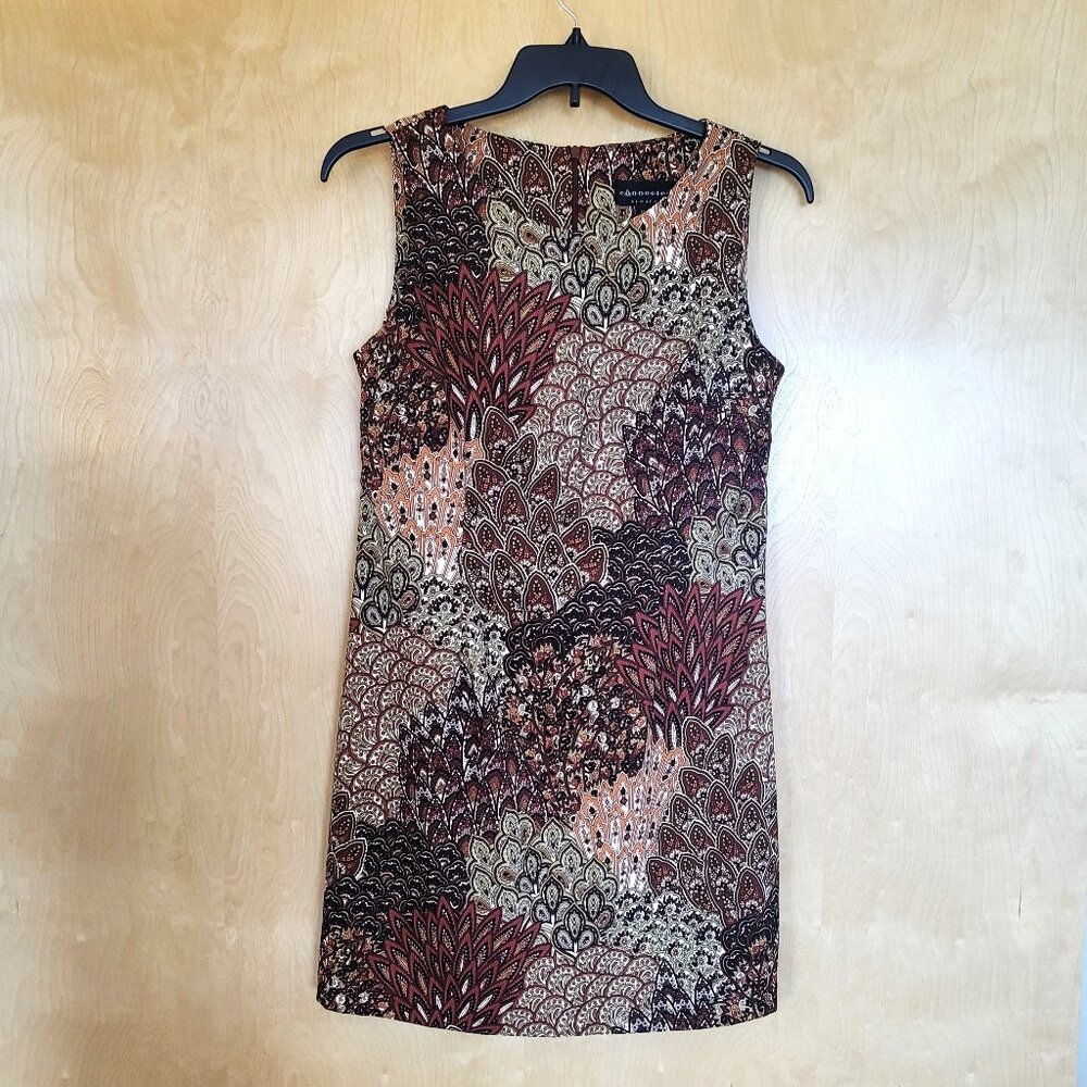 Connected Apparel Peacock Paisley Sheath Dress Brown Size 14